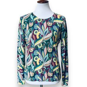 Talbots Womens Sweater Multicolor Paisley Long Sleeve Back Zip Rayon Blend S